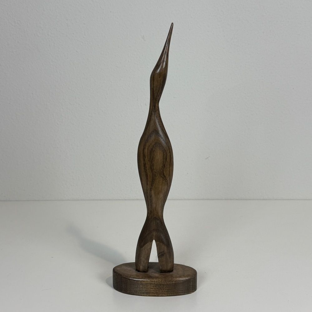 Handmade Modernist Wooden Bird Sculpture 13”